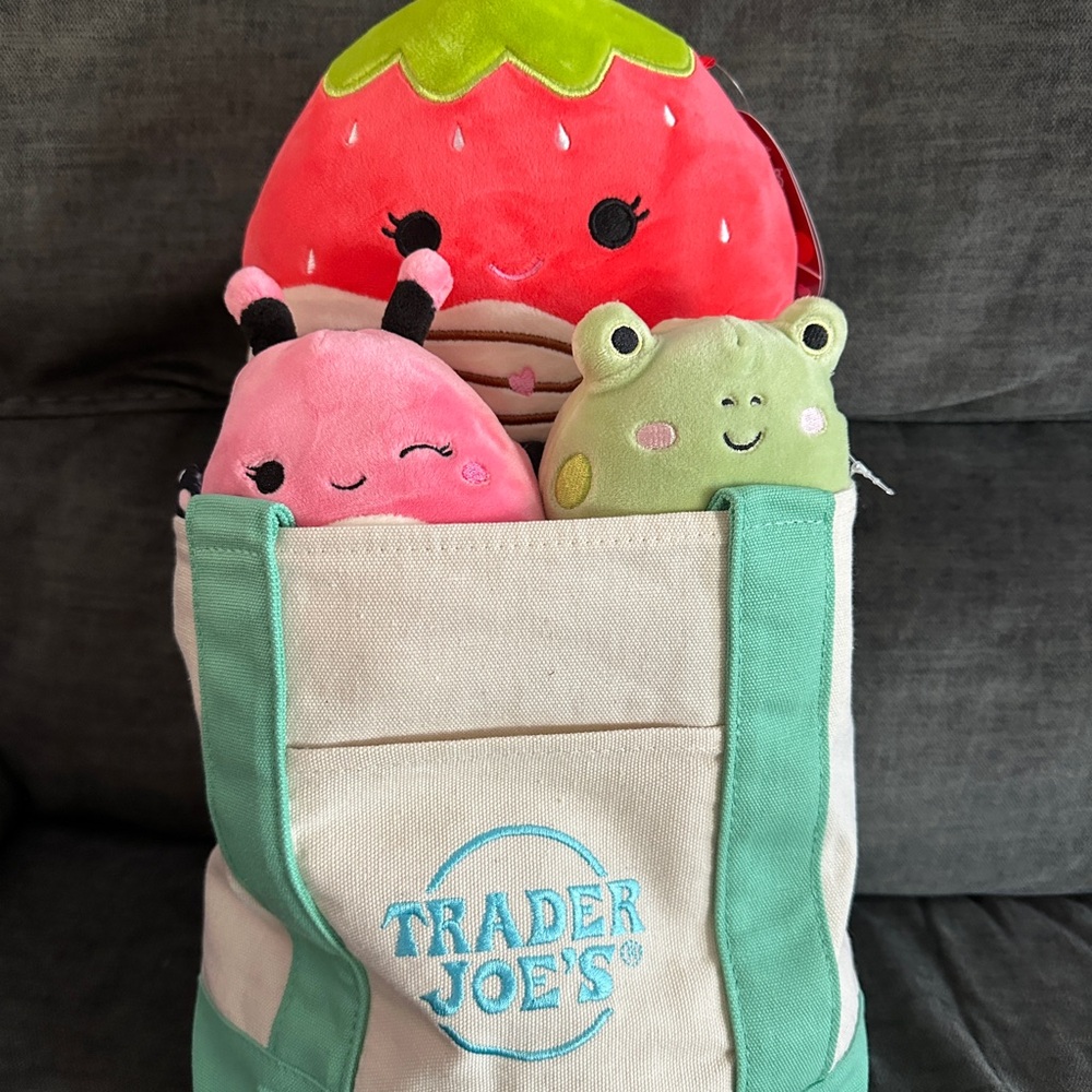 Trader Joe’s mini teal tote: Easter basket w/ Squishmallows!